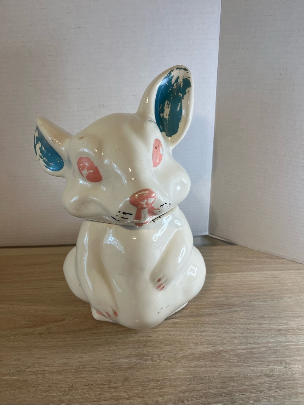 White Ceramic Bunny Figurine Cookie Jar Made In The USA
